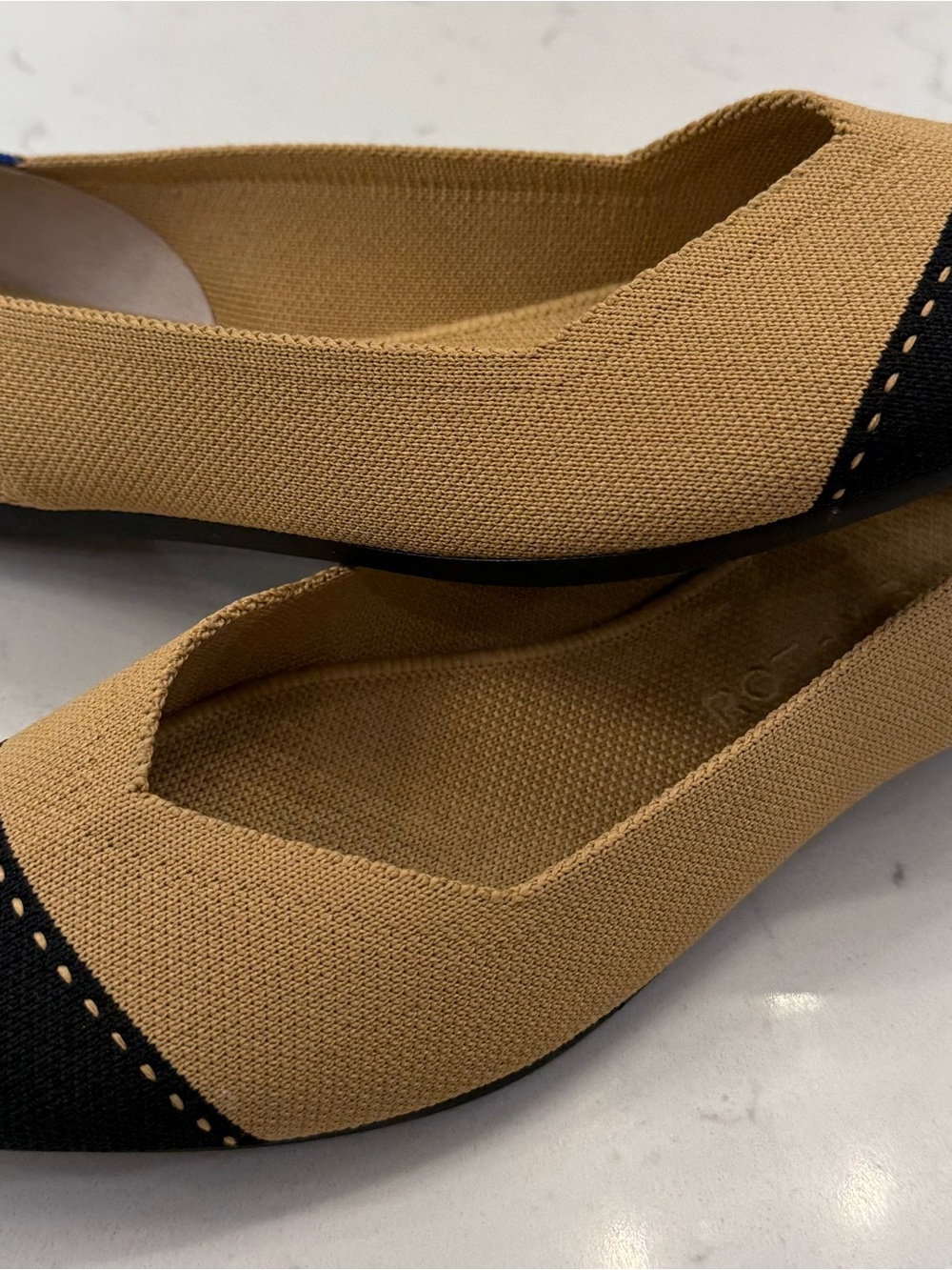 Rothy's Two-Tone Tan and Black Knit Ballet Flats